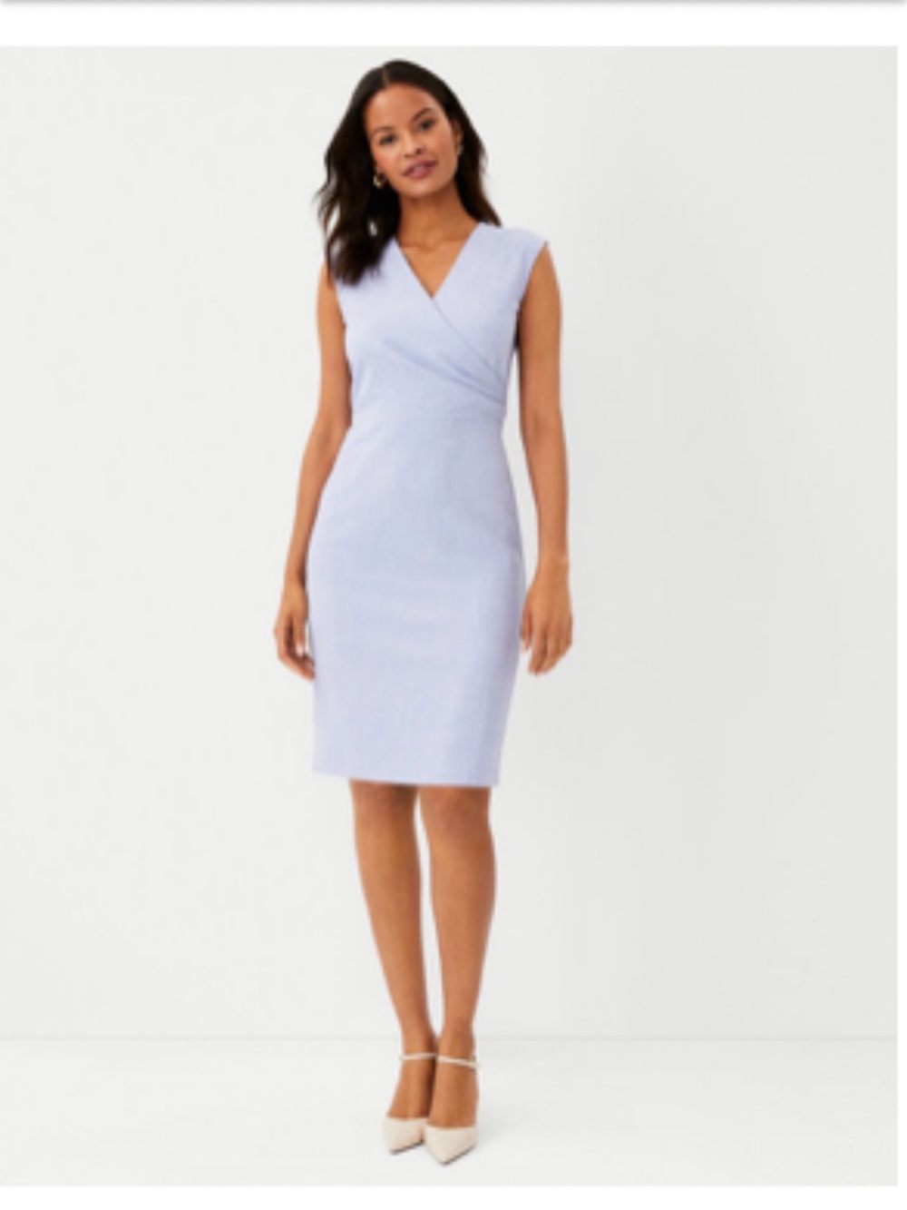 Ann Taylor Sleeveless V-Neck Side Tuck Midi Dress in Deep Wisteria